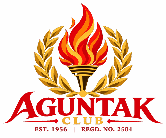 Aguntak Club emblem - a lit torch in a laurel wreath, established 1956, registration number 2504